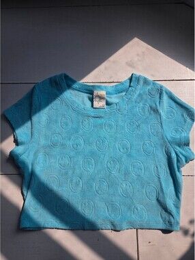 Offline by Aerie Blue Textured Crop T-Shirt Medium